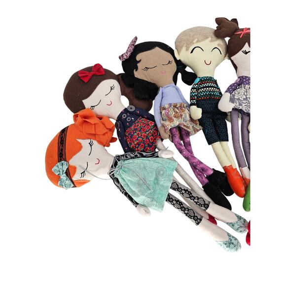 Large lot of 7 Handmade Cloth Dolls Boys and Girls Appx 18" Tall Plush Felt - Picture 2 of 5